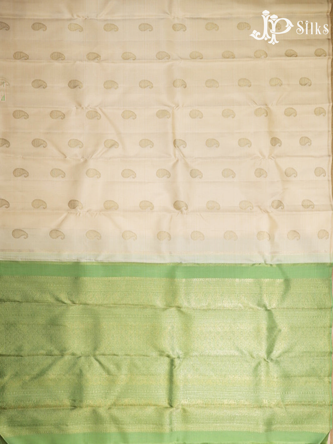Off White & Pista Green Kanchipuram 2G Zari Silk Saree - H10
