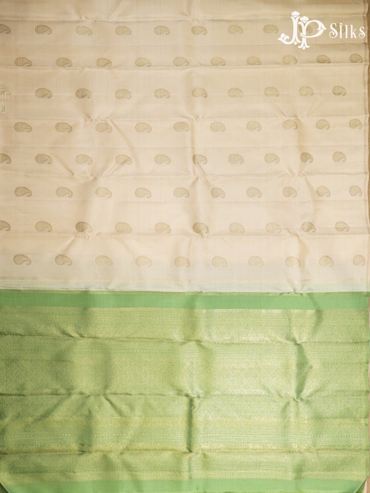 Off White & Pista Green Kanchipuram 2G Zari Silk Saree - H10