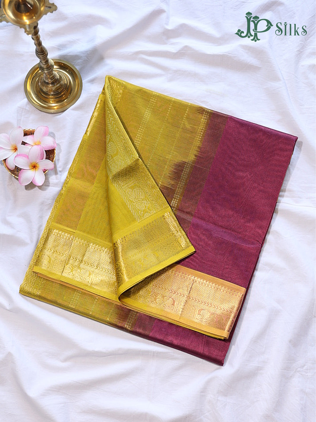 Dark Onion Pink & Yellow Silk Cotton Saree - F332-view1