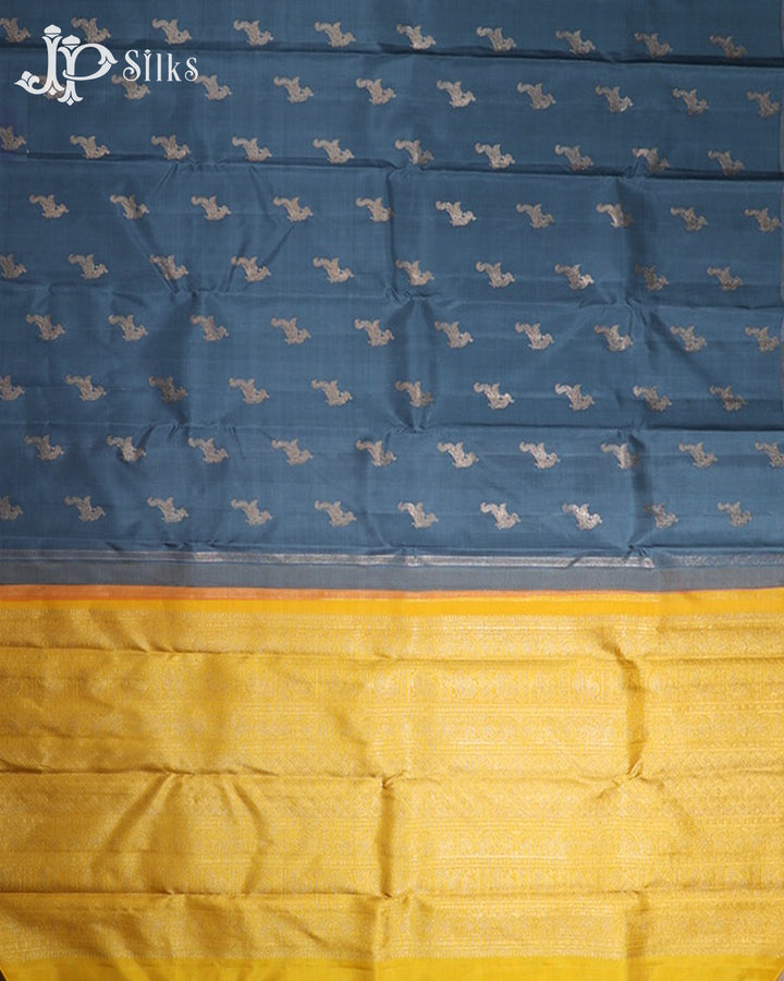 Blue Grey & Yellow Kanchipuram 2G Zari Silk Saree - H8