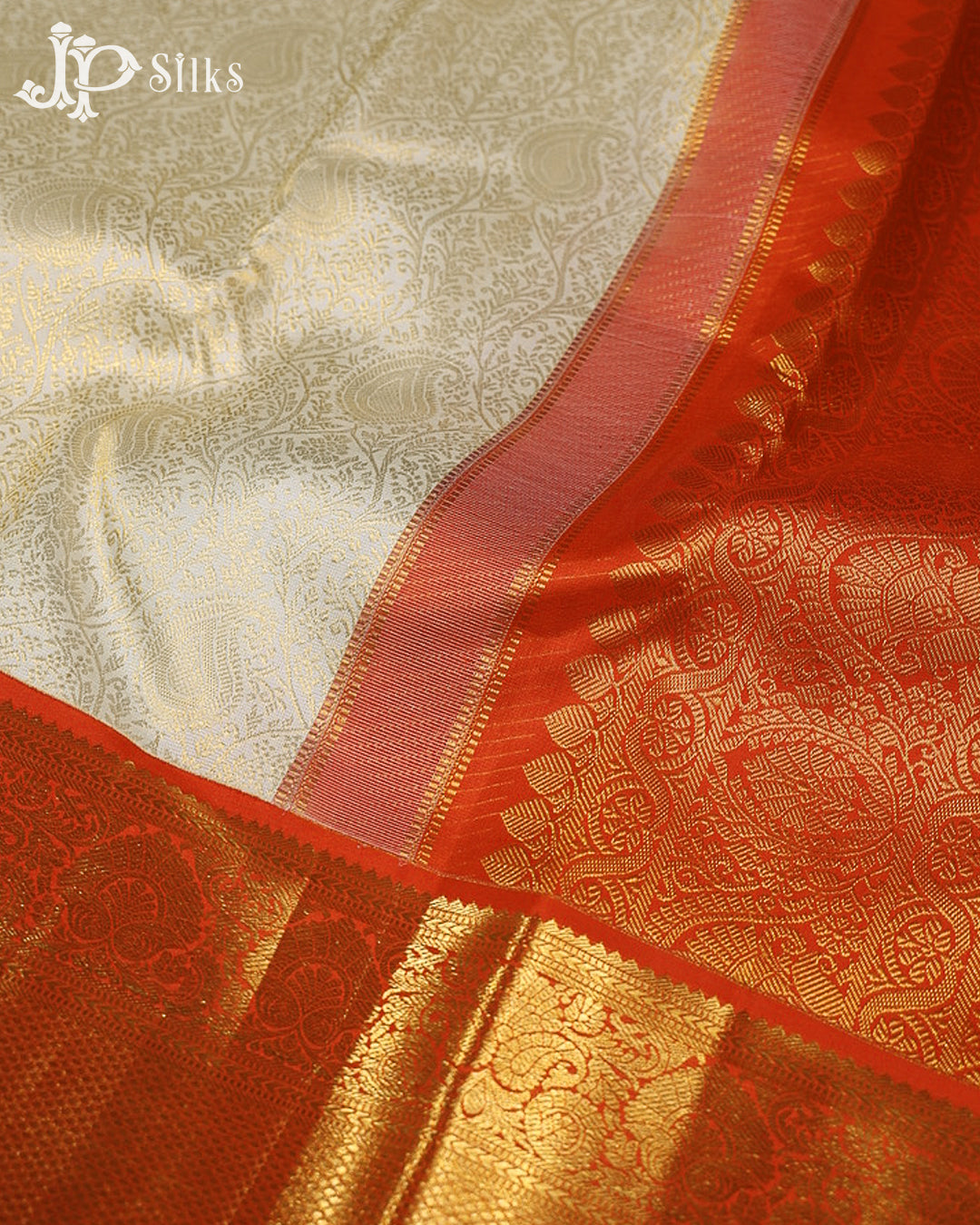 White & Red Kanchipuram Silk Saree - G854