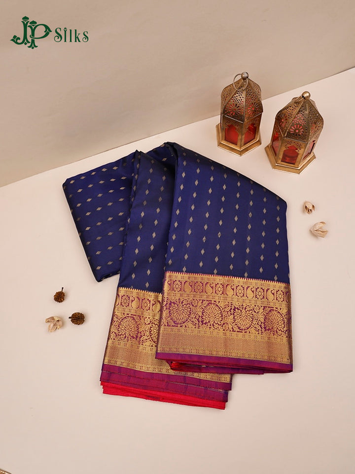 Ink Blue and Pink Kanchipuram Silk Saree - E236