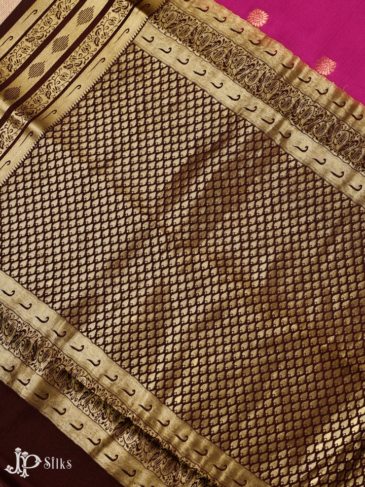 Magenta Pink And Dark Brown Mysore Silk Saree - D4795