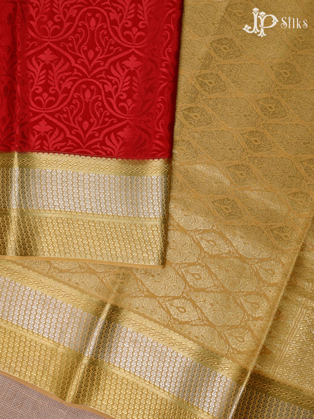 Red And Beige Gold Mysore Silk Saree - D4759