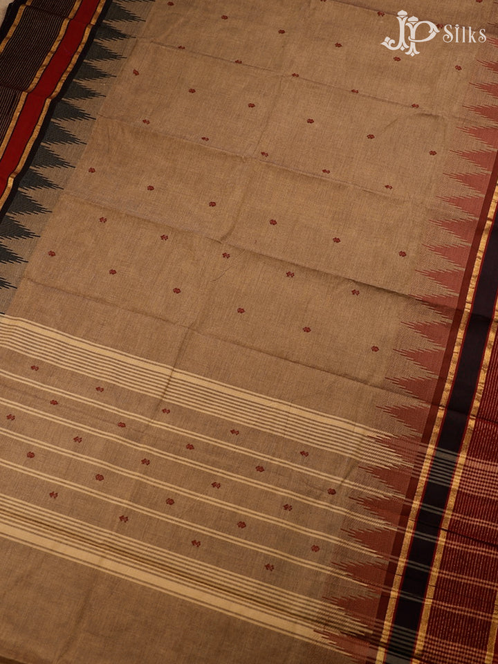 Pastel Brown, Maroon And Black Theni Cotton Saree - G98