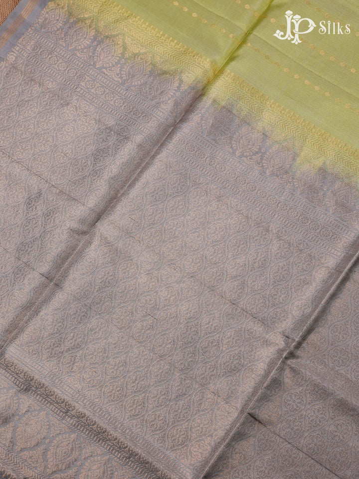 Pista Green And Grey Soft Silk Saree - F2470