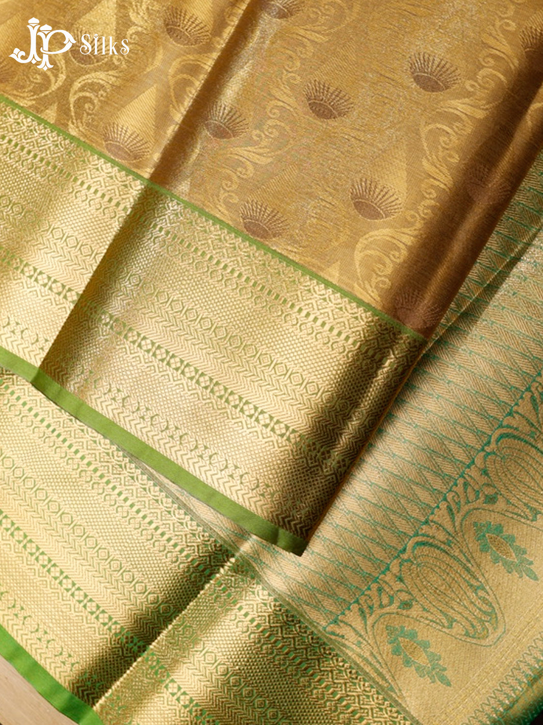 Gold and Light Green Art Silk Saree - G295
