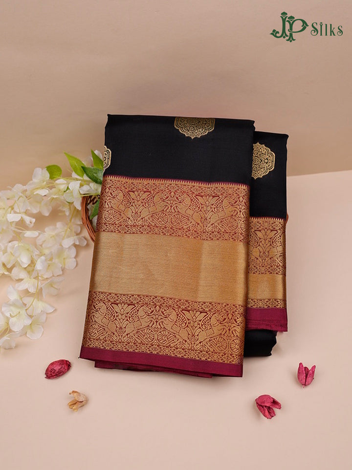 Black And Magenta Pink Pure Silk Mixed Saree - F3614