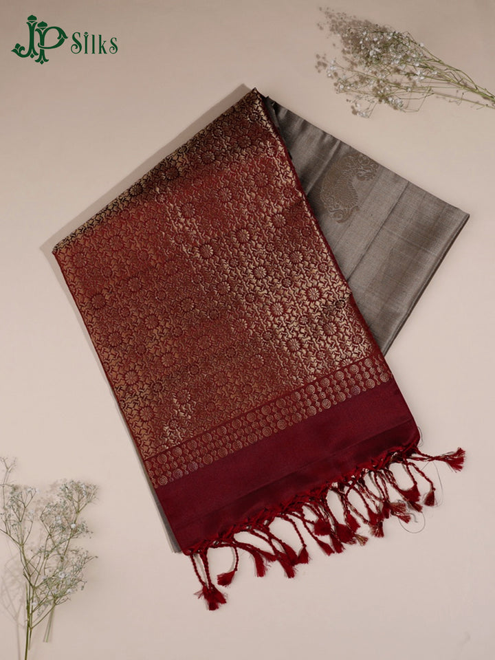 Grey and Maroon Soft Silk Saree - G346