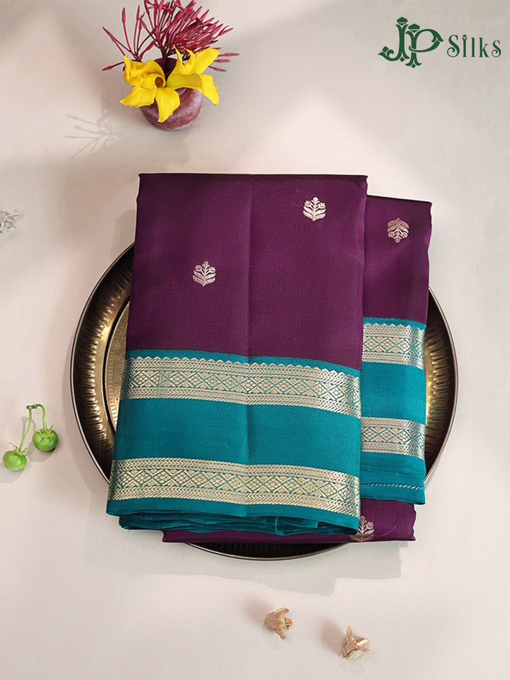 Deep Purple & Teal Green Pure Silk Mix Saree - G944