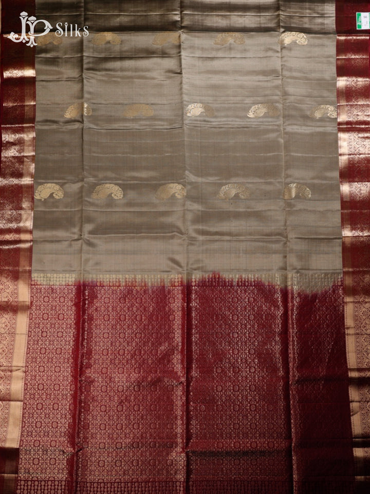 Grey and Maroon Soft Silk Saree - G346