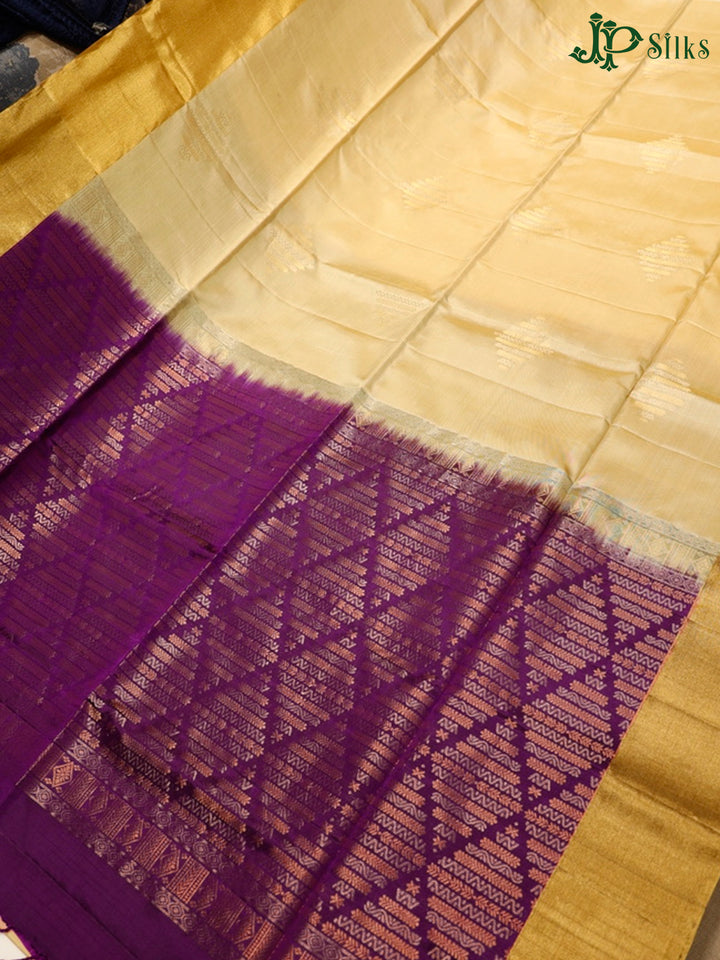 Beige and Dark Purple Soft Silk Saree - G357