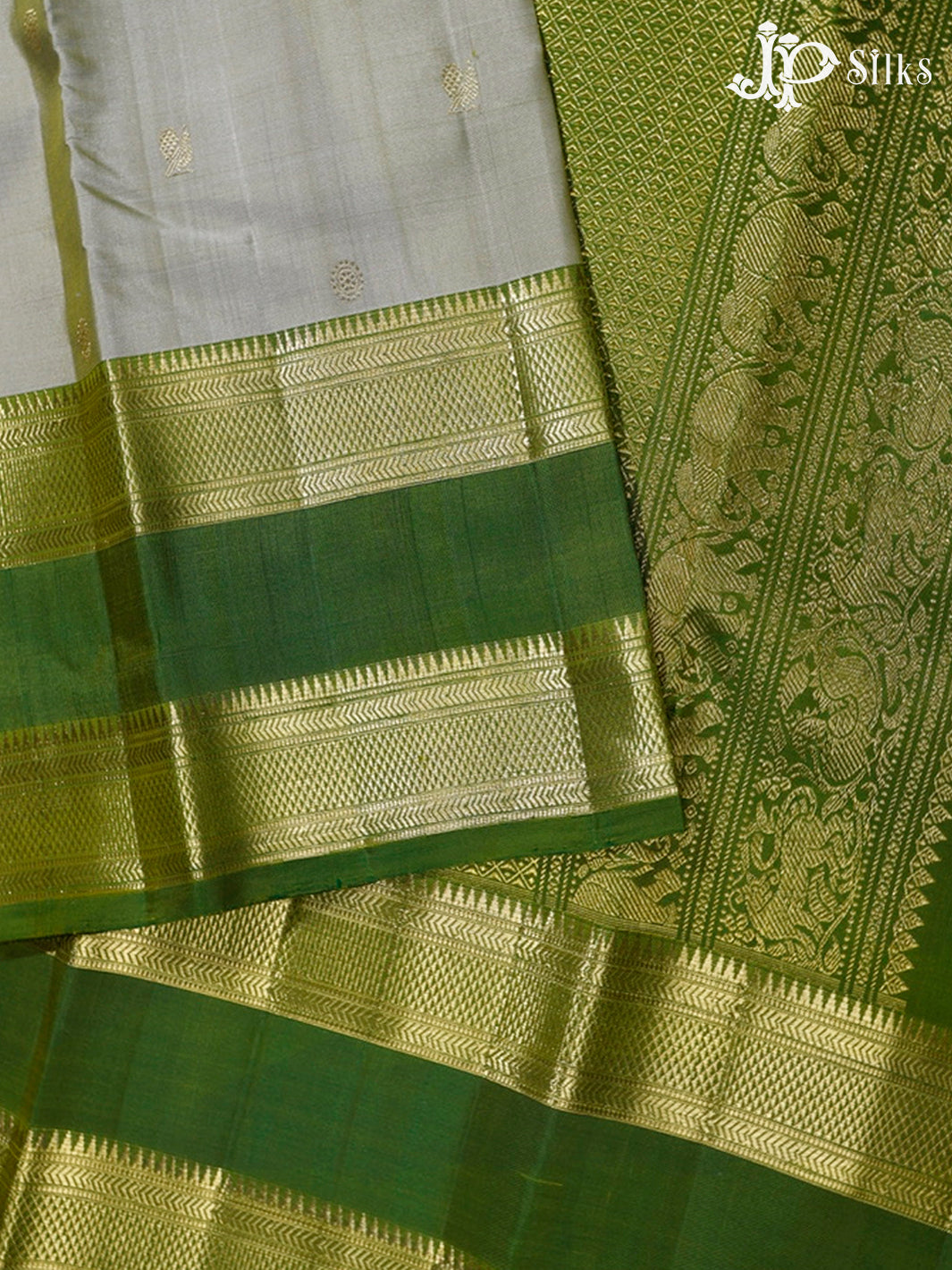 Greyish Green and Leaf Green Kanchipuram Silk Saree - G421