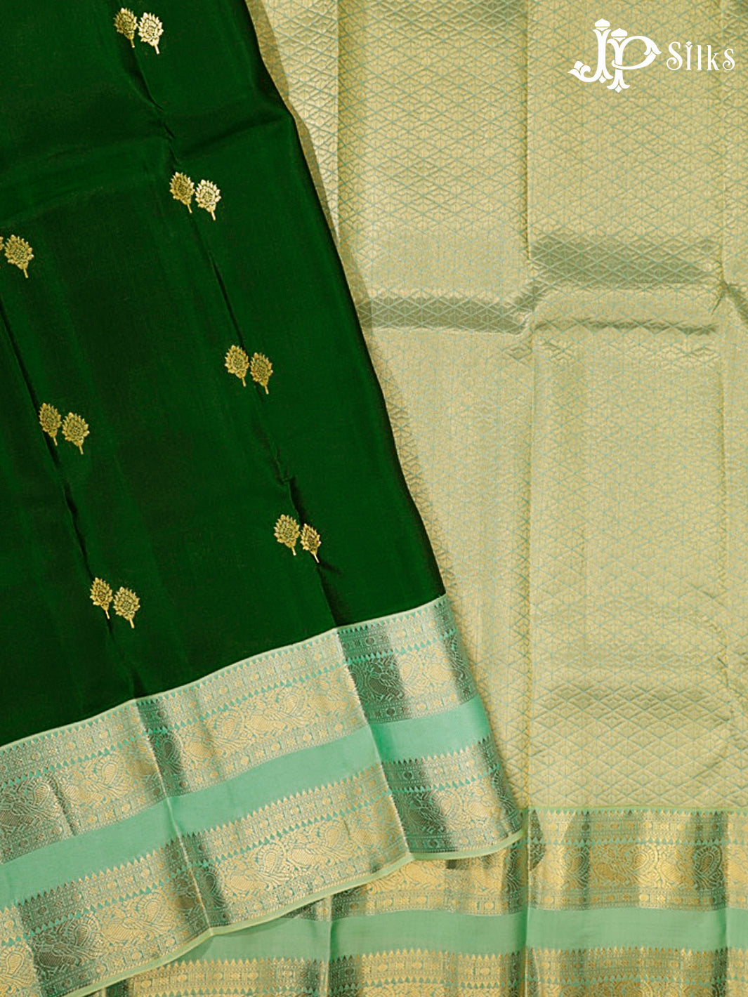 Bottle Green & Pastel Green Pure Silk Mix Saree - H24