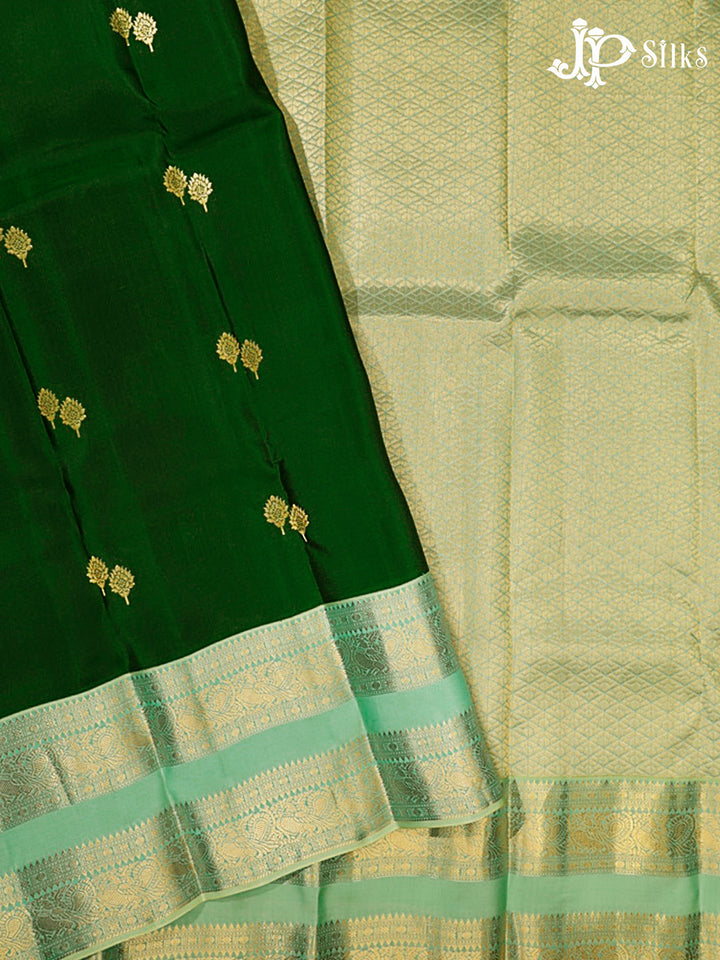Bottle Green & Pastel Green Pure Silk Mix Saree - H24