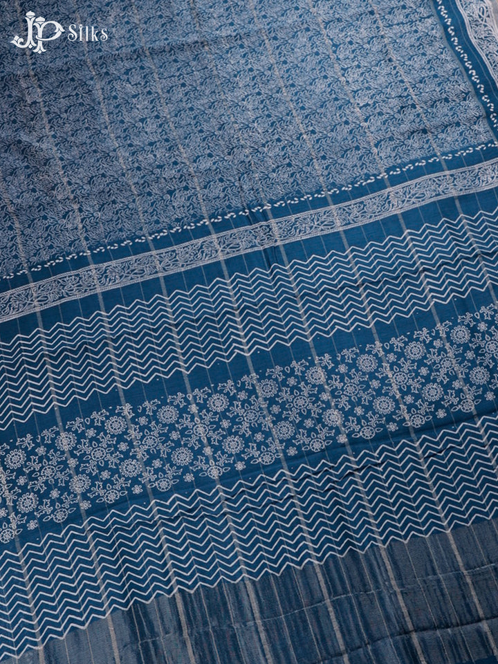 Teal Blue Semi Chanderi Saree - F2803