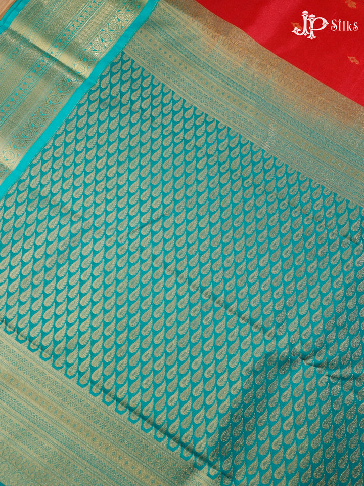 Red and Teal Green Art Silk Saree - G310