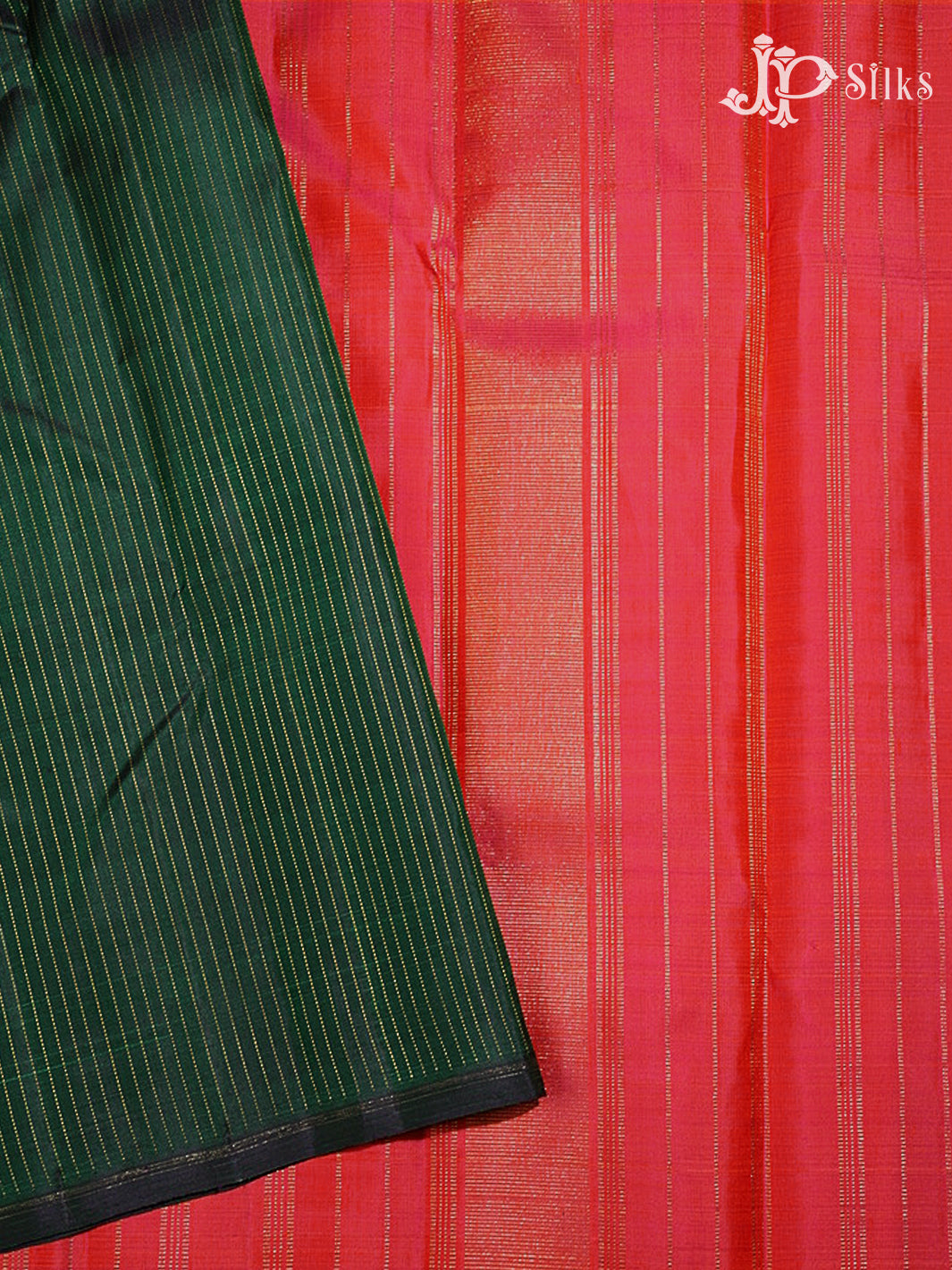 Bottle Green & Reddish Pink Kanchipuram Silk Saree - H2