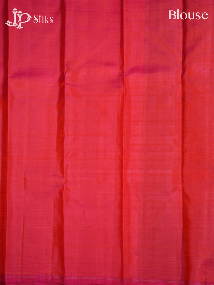 Bottle Green & Reddish Pink Kanchipuram Silk Saree - H2