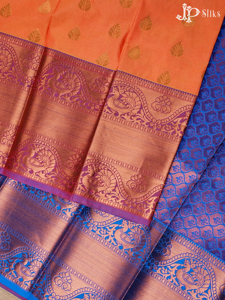 Dual Shade Orange And Blue Art Silk Saree - E4889