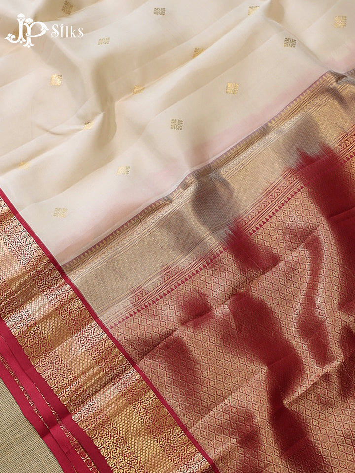 Cream & Maroon  Pure Silk Mix Saree - G941