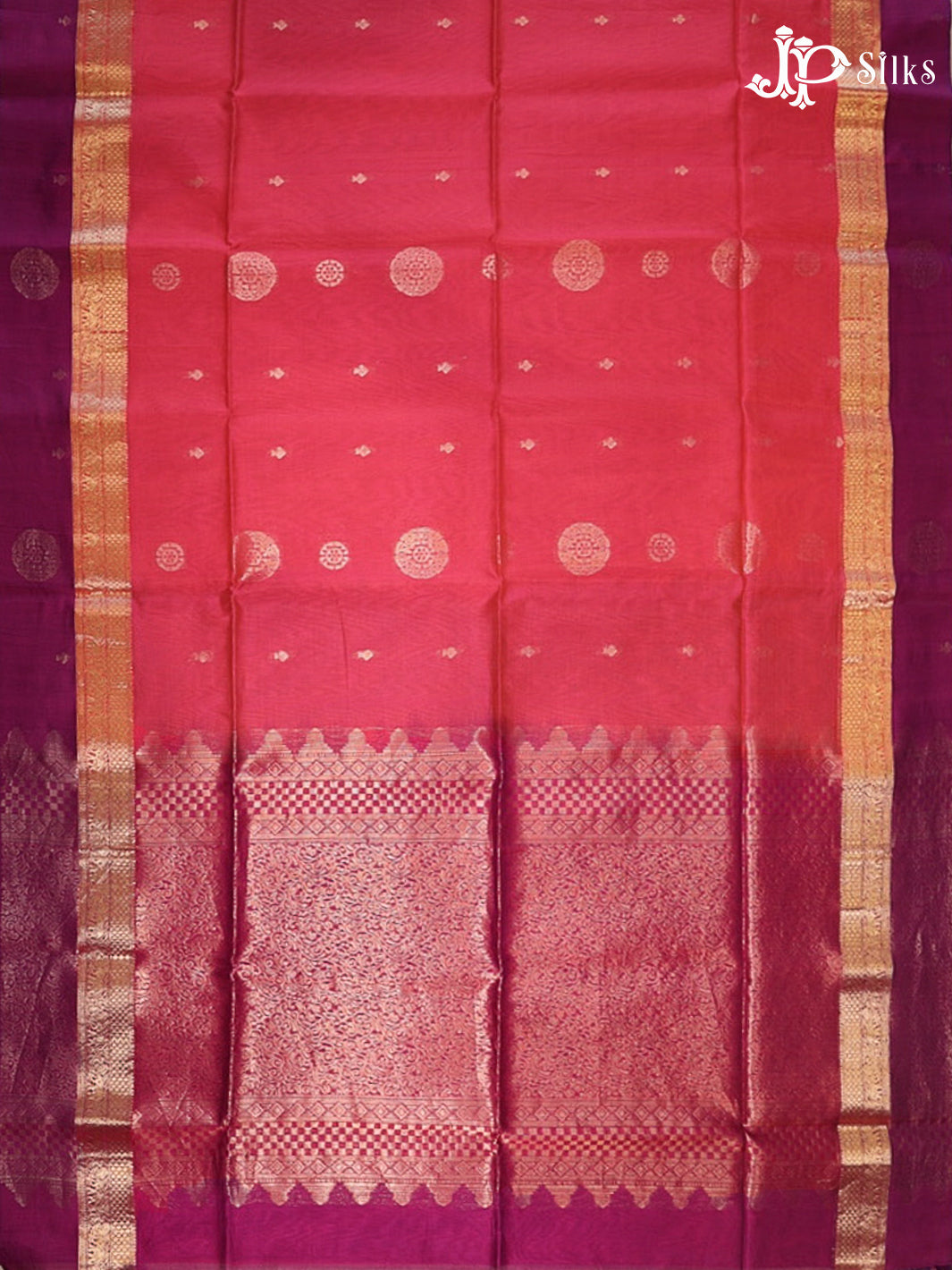 Reddish Pink & Deep Purple Kora Cotton Saree - G827