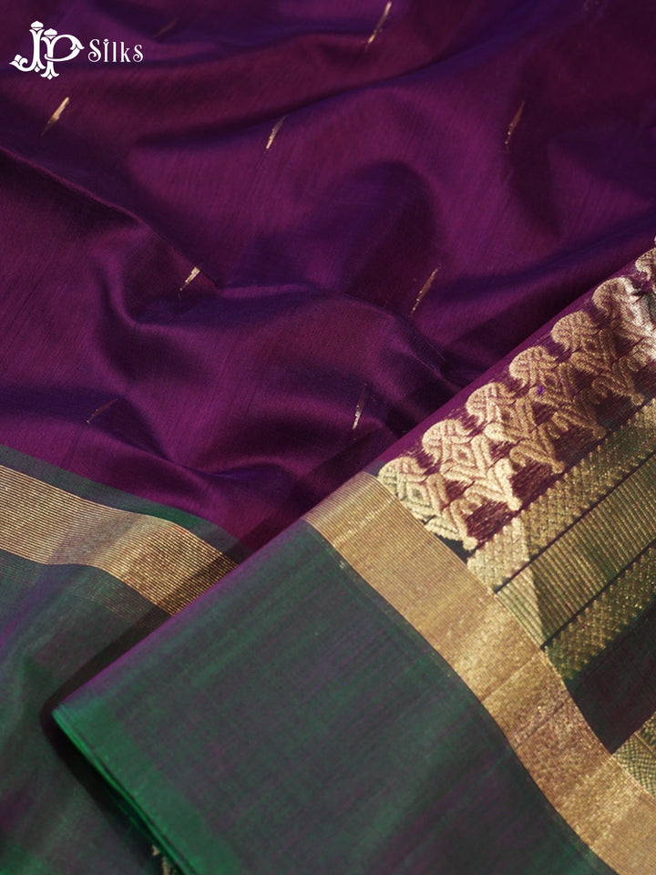 Deep Violet And Deep Bottle Green Kora Cotton Saree - G913