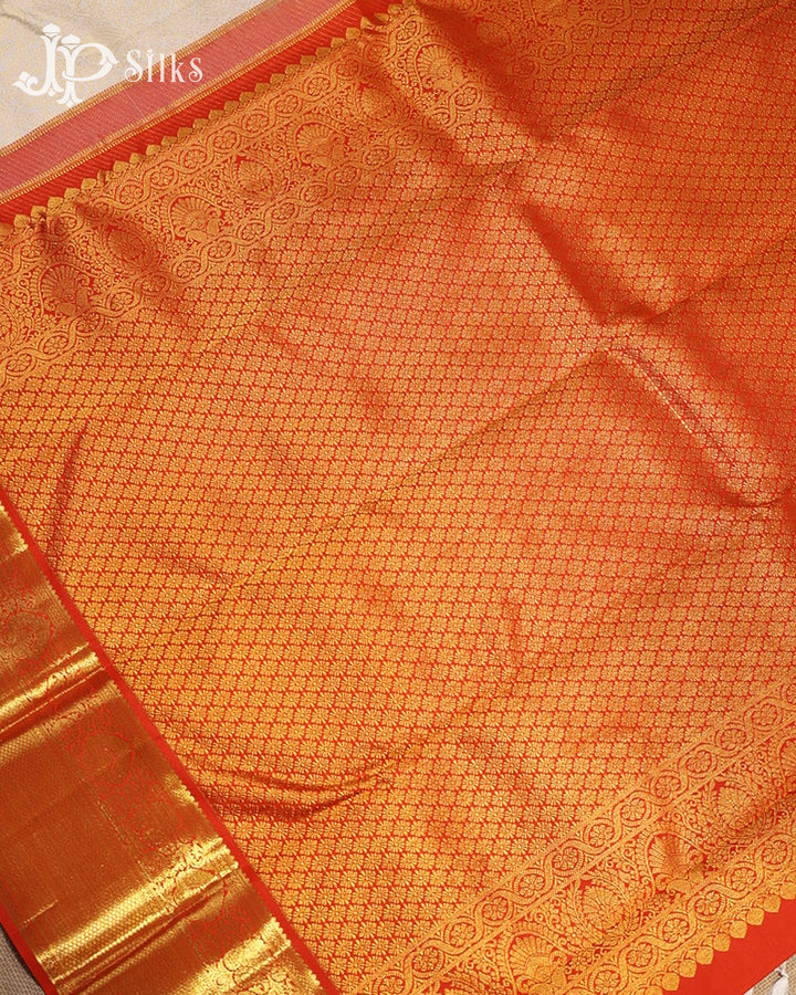 White & Red Kanchipuram Silk Saree - G854