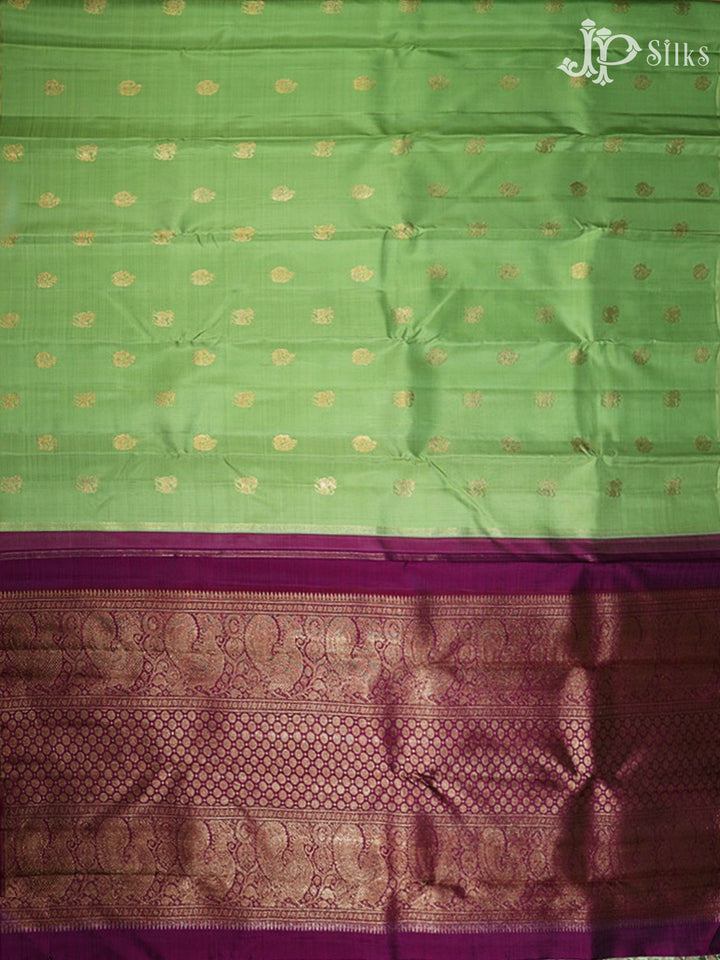 Pista Green & Deep Purple Kanchipuram 2G Zari Silk Saree - H11