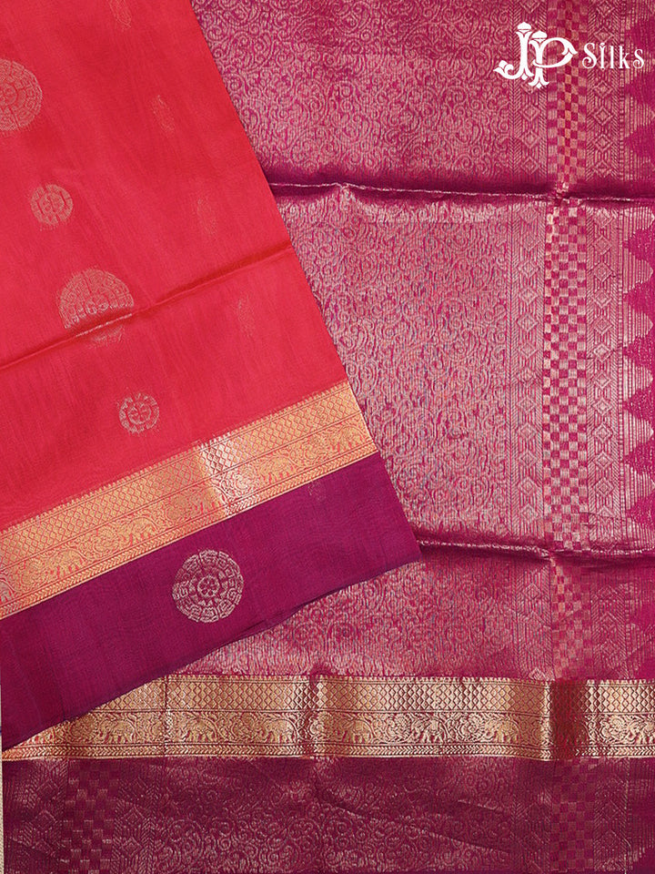 Reddish Pink & Deep Purple Kora Cotton Saree - G827