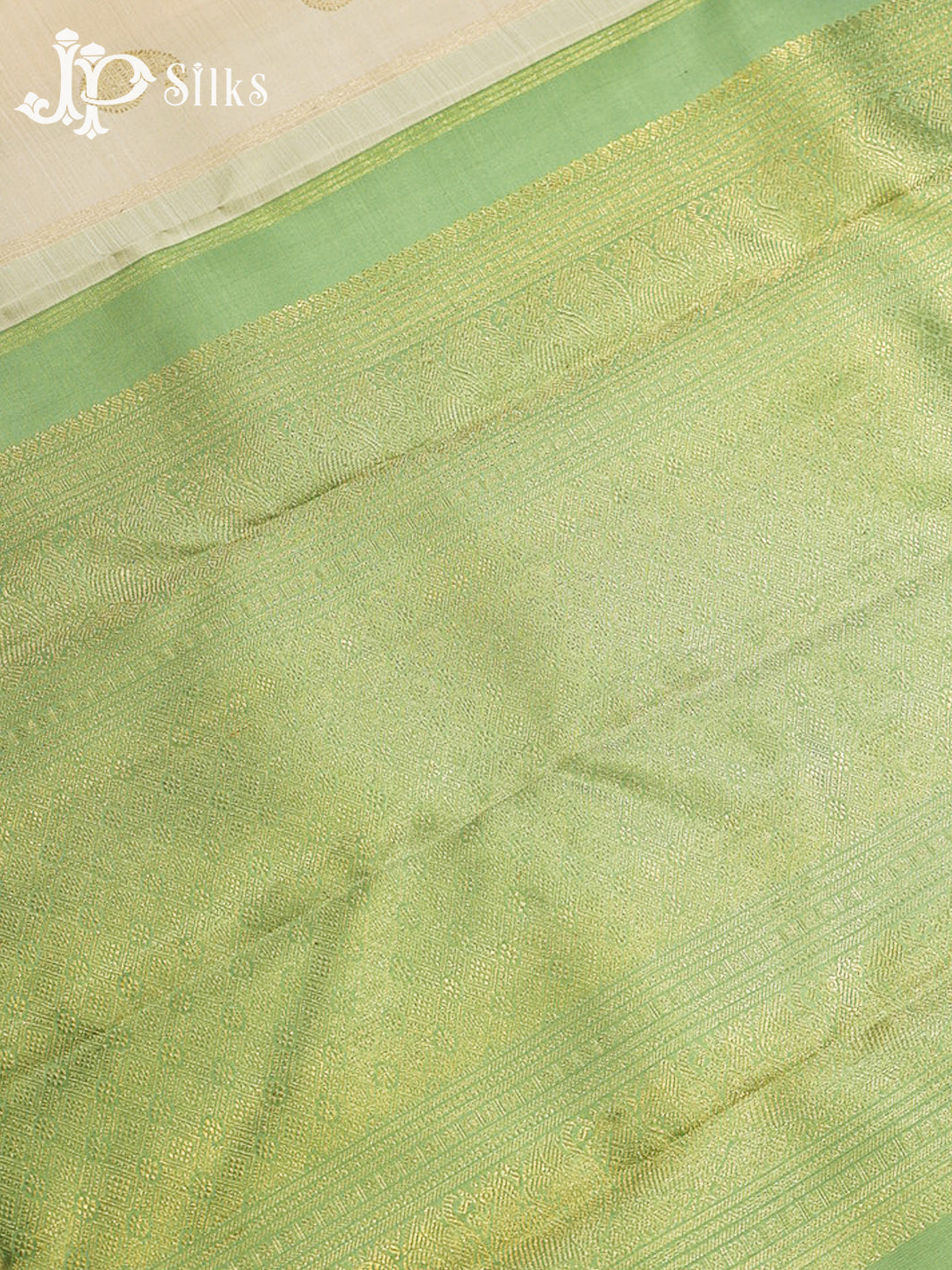 Off White & Pista Green Kanchipuram 2G Zari Silk Saree - H10