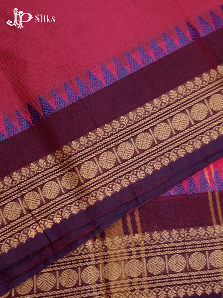 Dark Pink & Coffee Brown Theni Cotton Saree - G747