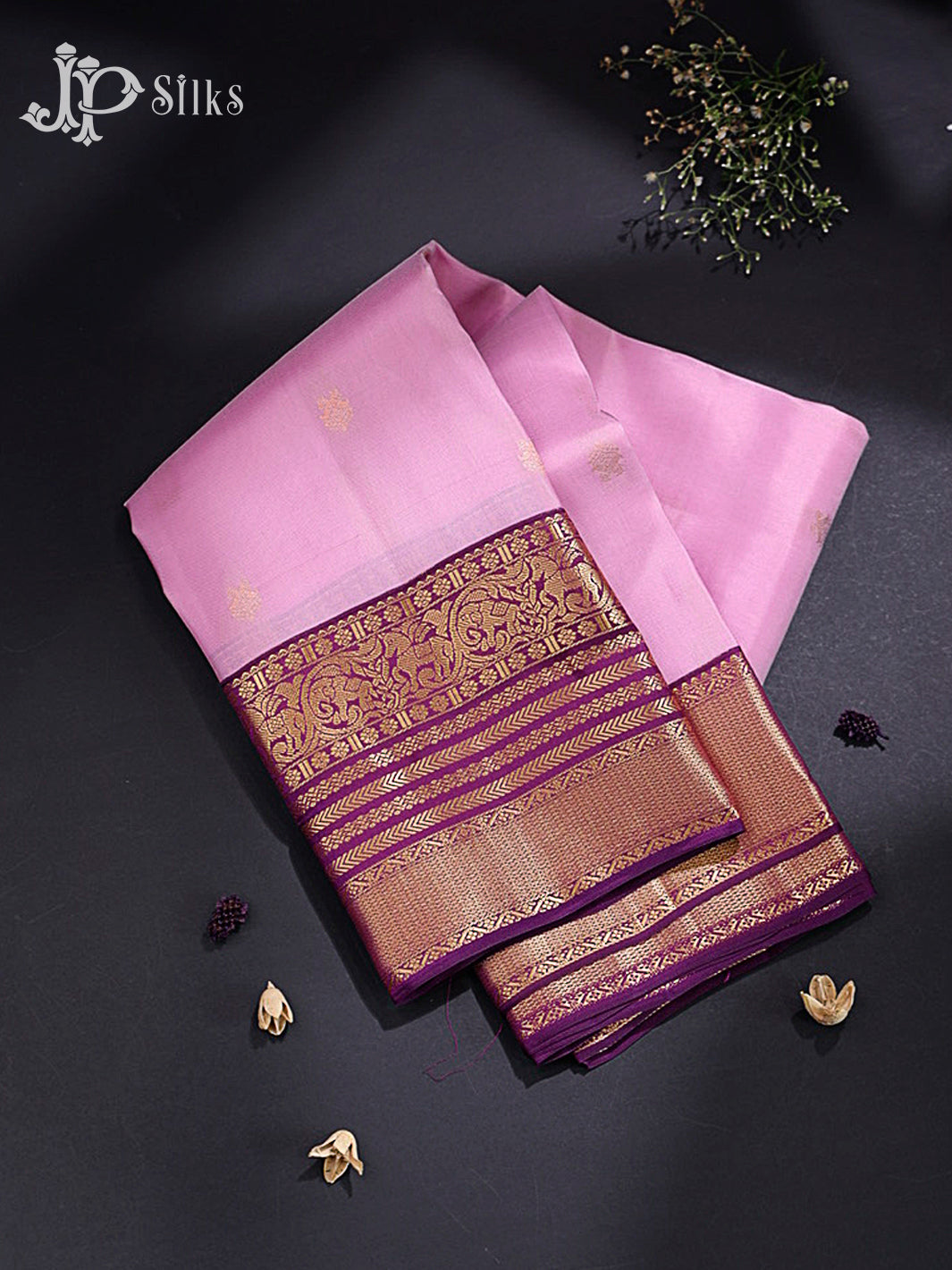 Baby pink Pure & Dark Purple Silk Mix Saree -h20
