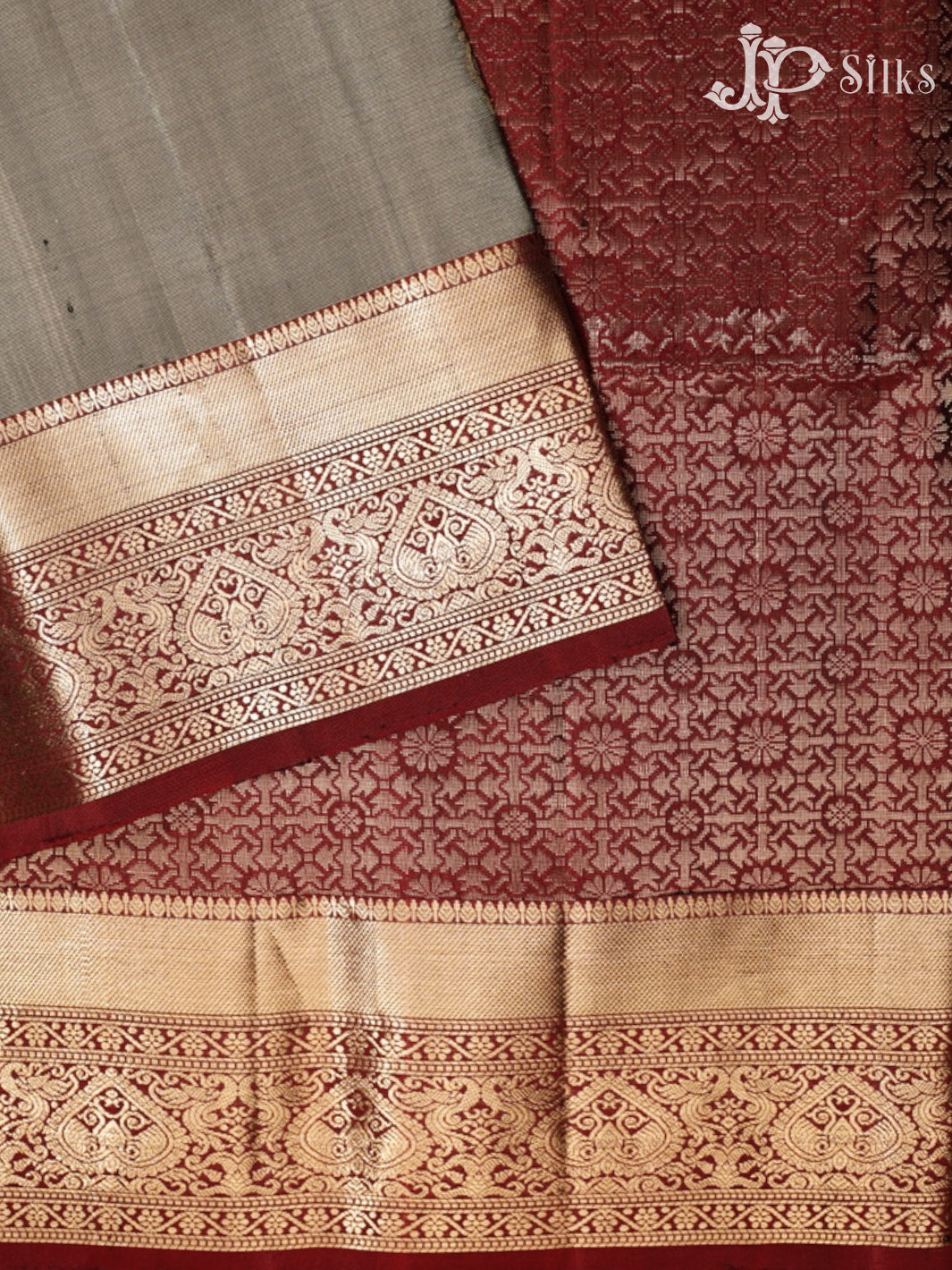 Grey and Maroon Soft Silk Saree - G346