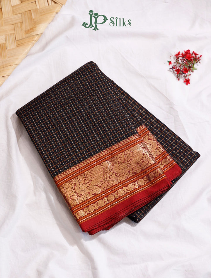 Black and Red Kanchi Cotton Saree H30