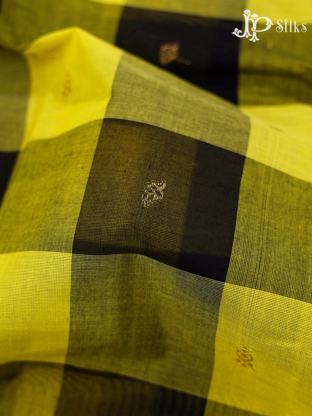 Lime Yellow & Black Chettinad Cotton Saree - G400 “View3”