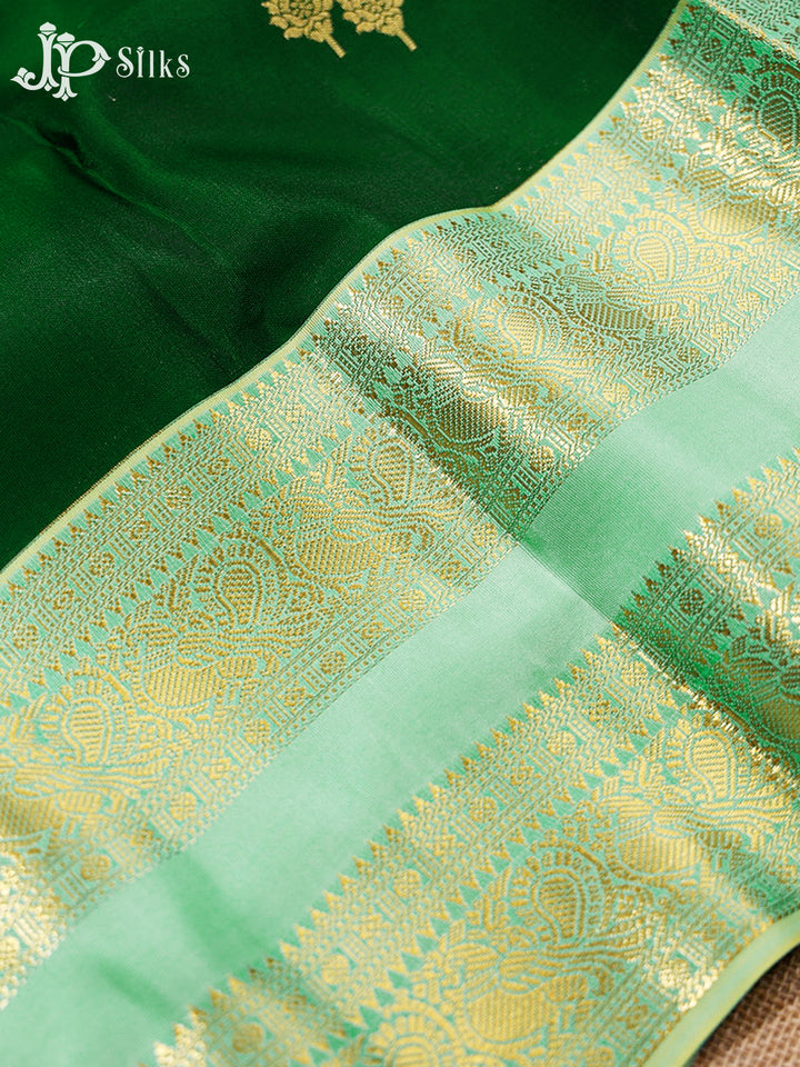 Bottle Green & Pastel Green Pure Silk Mix Saree - H24