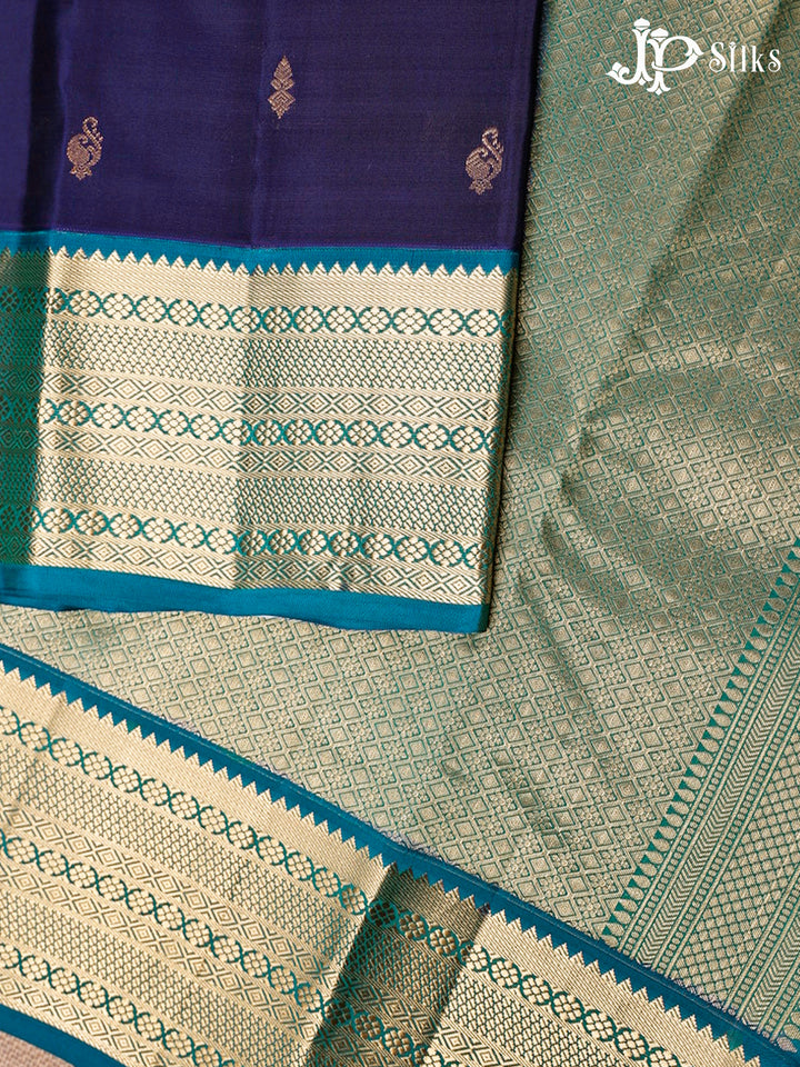 Ink Blue And Teal Blue Pure Silk Mixed Saree - G64