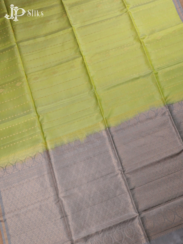Pista Green And Grey Soft Silk Saree - F2470