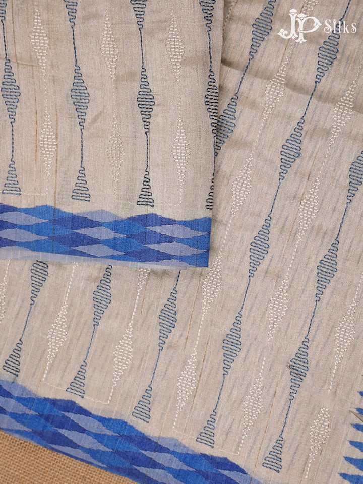 Off-White And Blue Semi Tussar Saree - G113