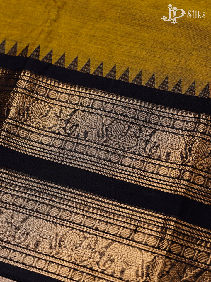 Mehendi Green Black Border Cotton Saree - G109