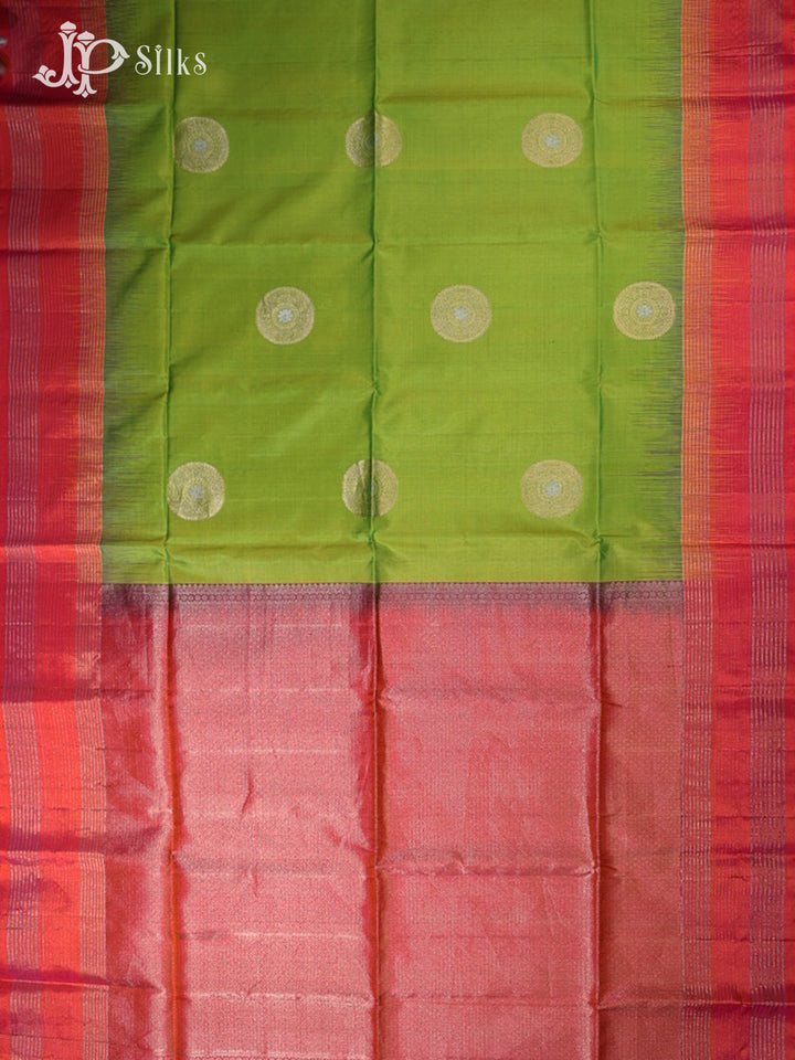 Parrot Green & Peachish Pink Soft Silk Saree - F2306-view5