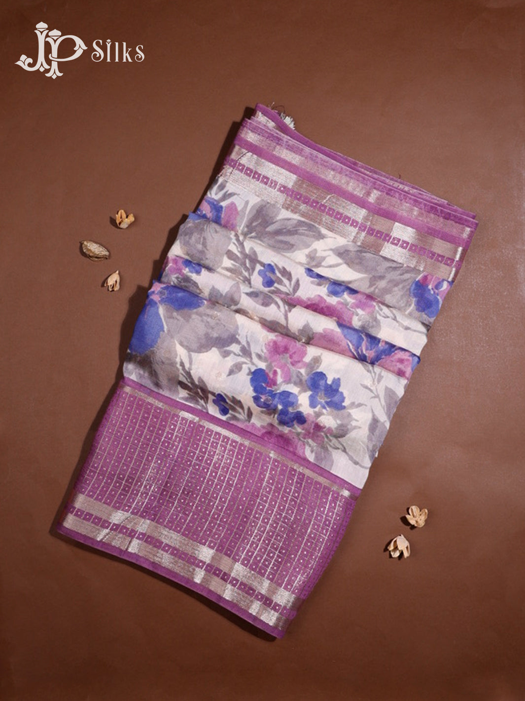 White & Mavue Semi Chanderi Saree - G558-view1