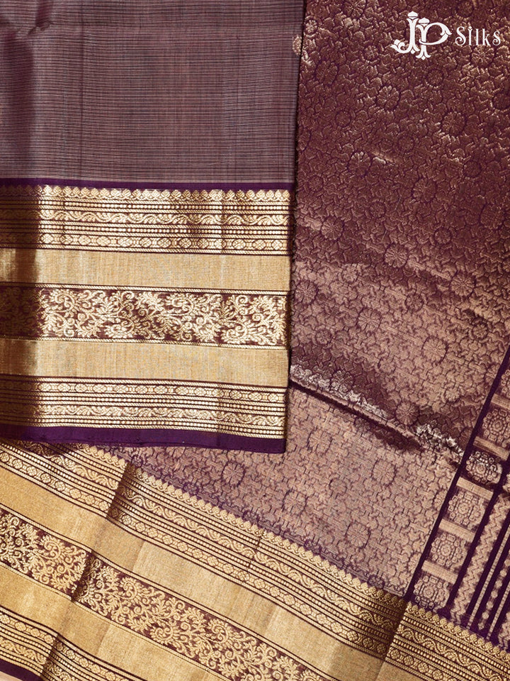 Greyish Violet and Violet Kora Cotton Saree - G340