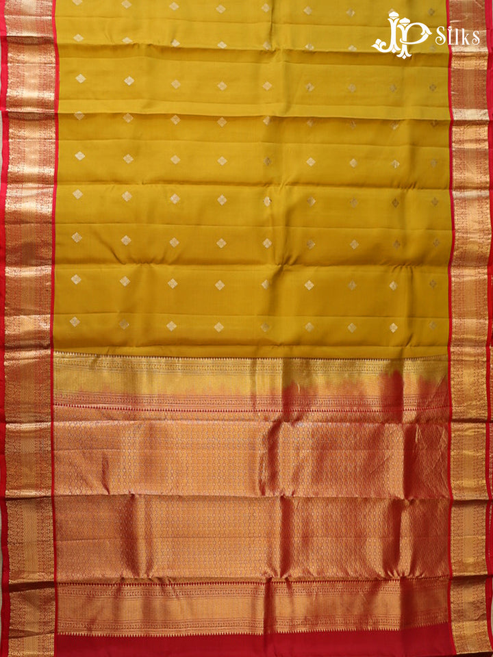 Mustard & Red Pure Silk Mix Saree - G942