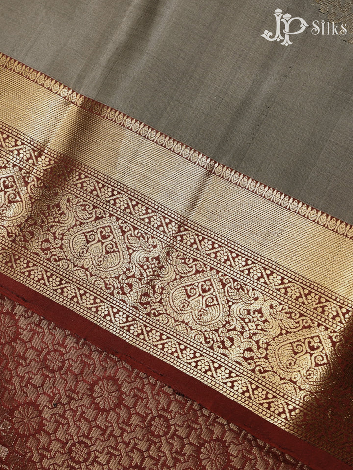Grey and Maroon Soft Silk Saree - G346
