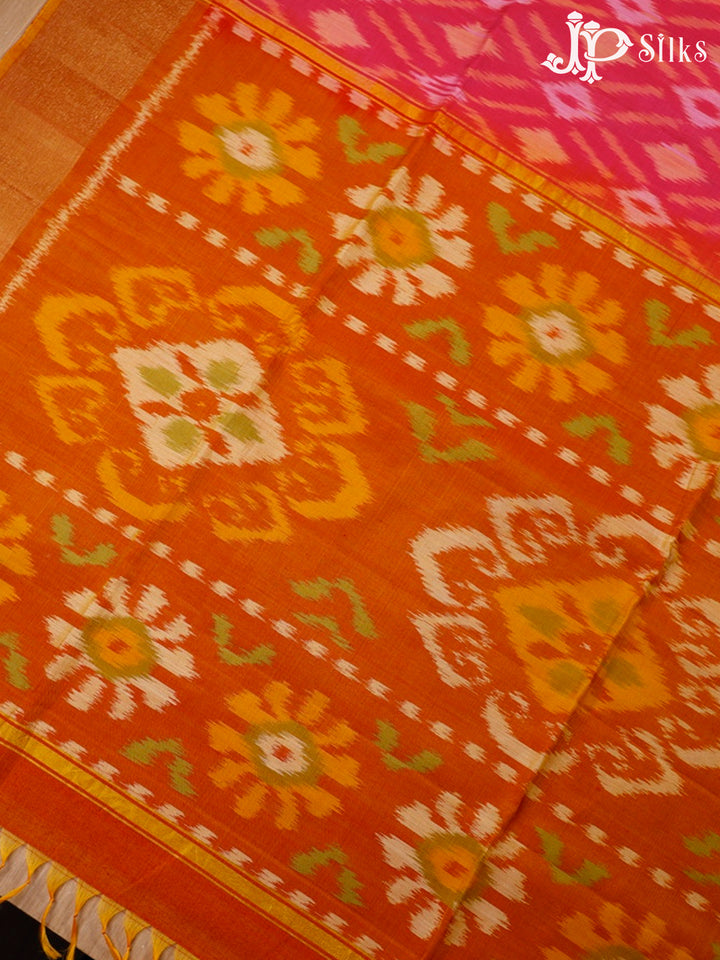 Pink and Mustard Kora Cotton Saree - G341
