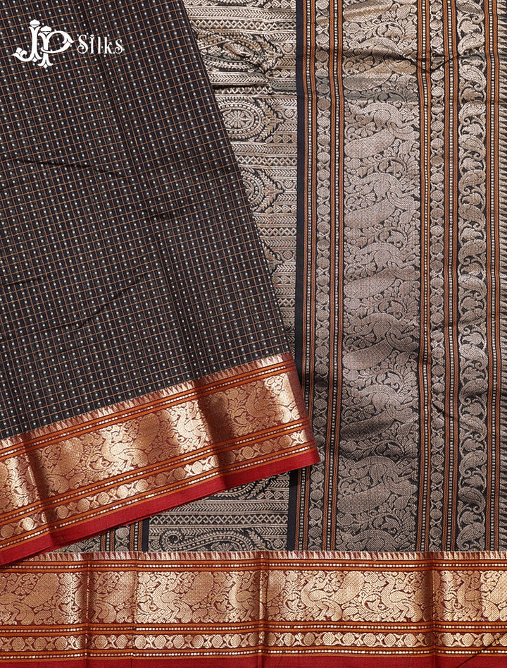 Black and Red Kanchi Cotton Saree H30