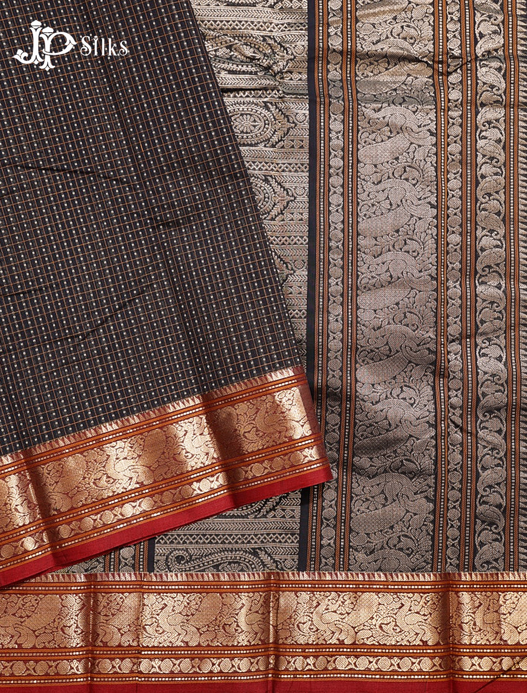 Black and Red Kanchi Cotton Saree H30