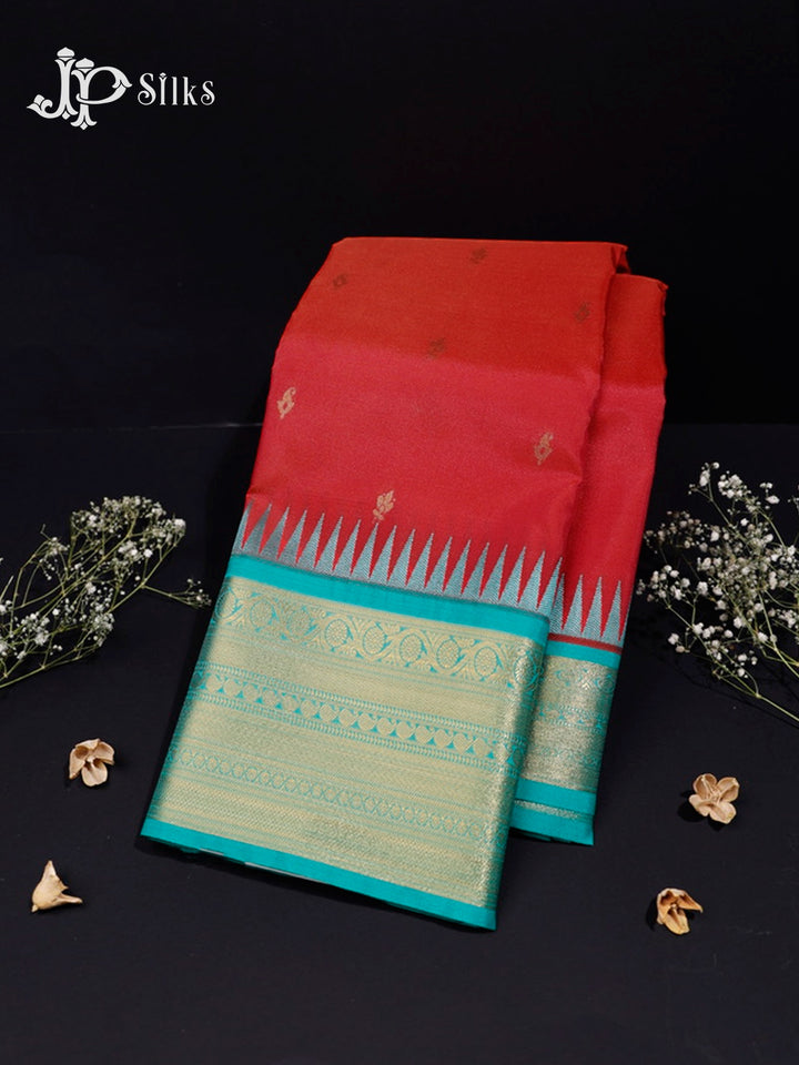Red and Teal Green Art Silk Saree - G310